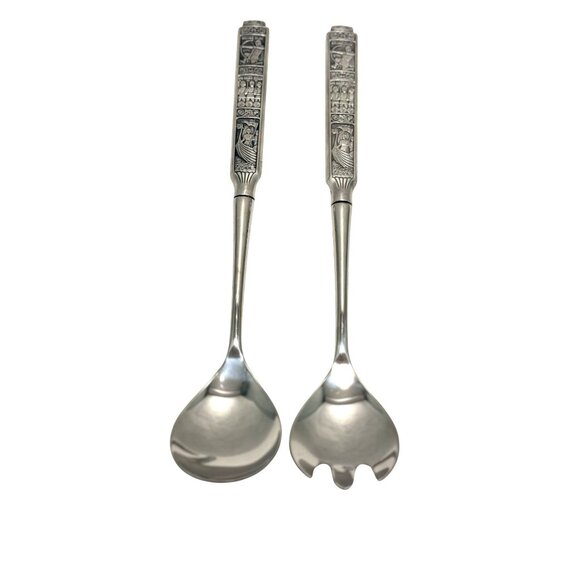 Hardanger KONGE TINN Pewter Norway Viking Norwegian Salad Serving Set - Picture 2 of 6